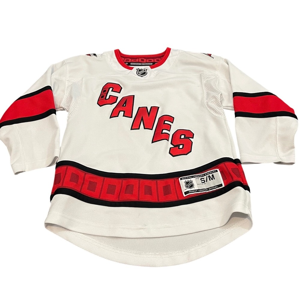 NHL Carolina Hurricanes Hockey Jersey Youth S/M White Red Canes Logo